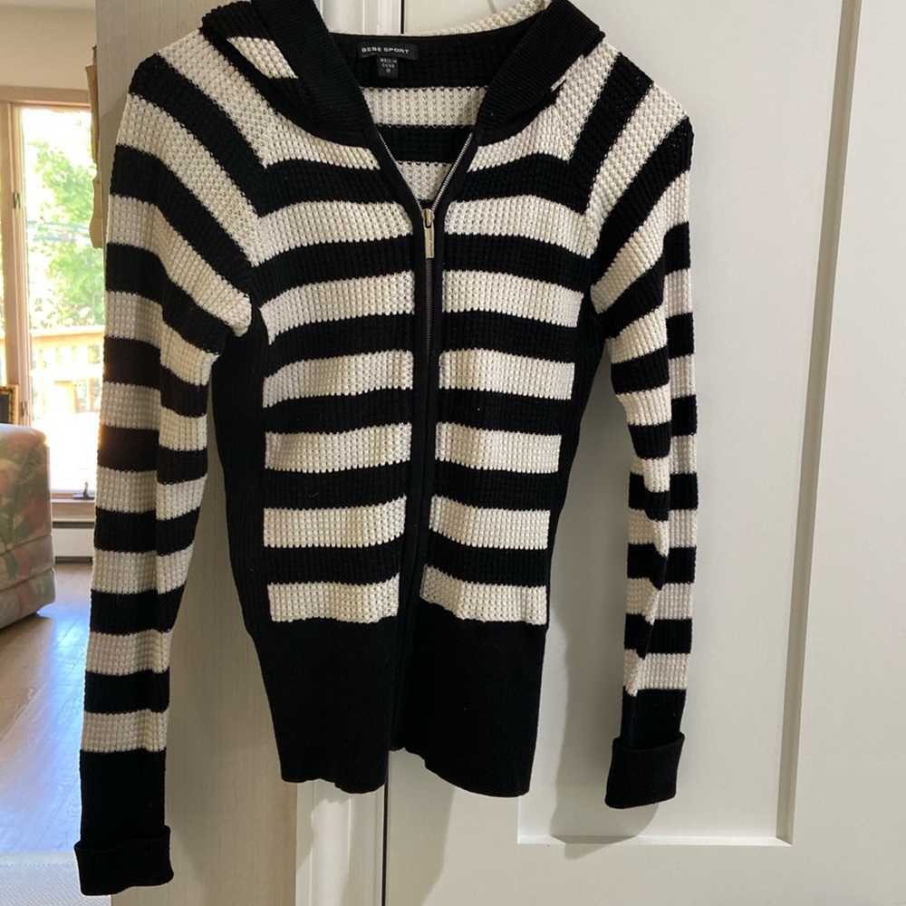 Bebe Sport Black and white hooded cardigan